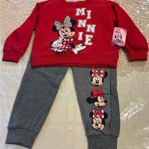 Red Minnie Mouse Sweatshirt and Gray Pants jogger size 4 Set super cute
